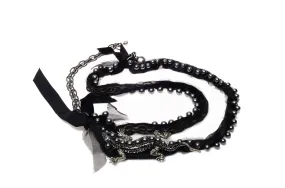 Lanvin Swarovski - Unique Chain Pearl on Velvet Lizard Belt/Necklace New In Box -