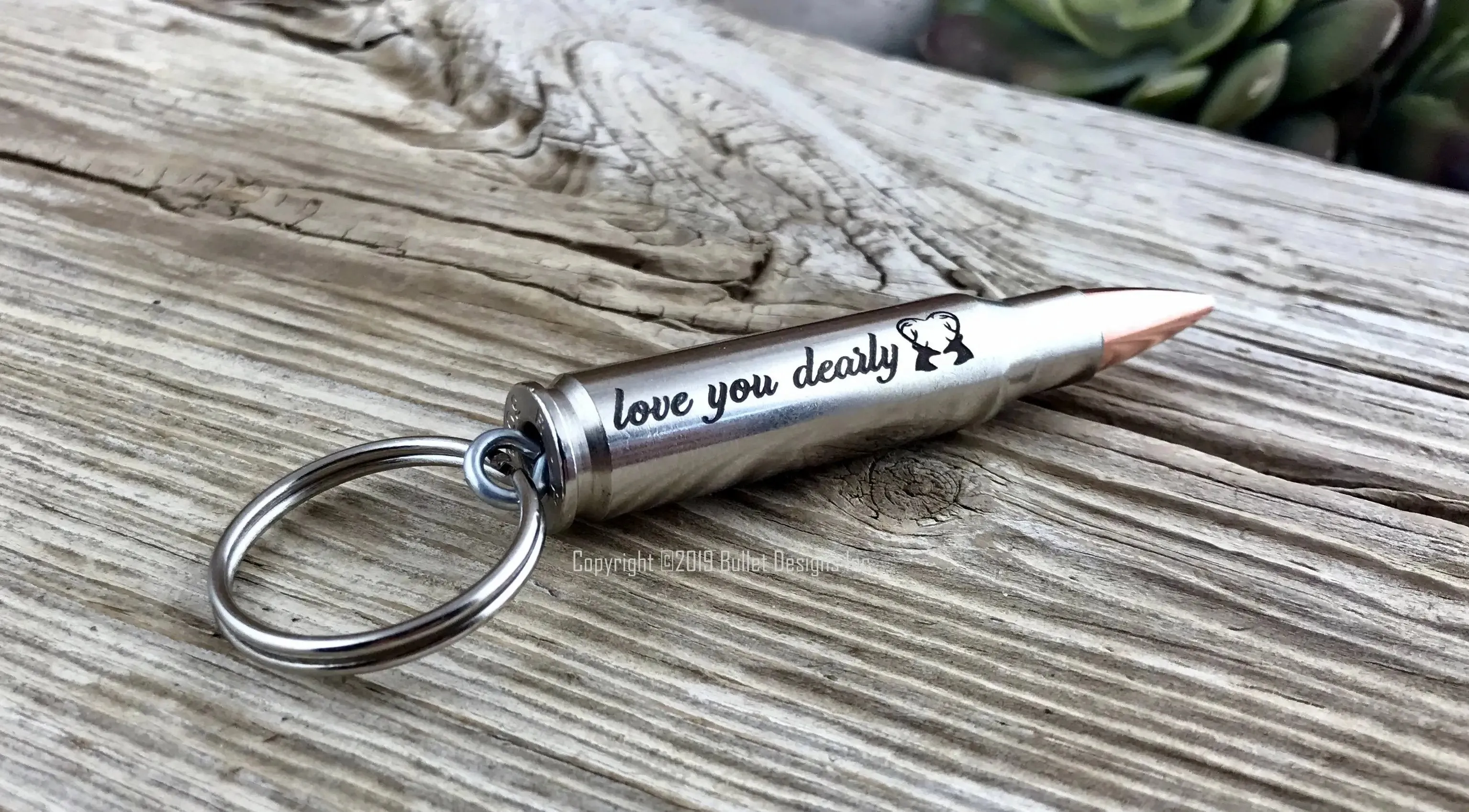 Love You Dearly Valentine's Nickel Bullet Keychain, DARK Engraving, 308, 30-06, 30-30, 270, 243, AK-47,223, ar15, M4