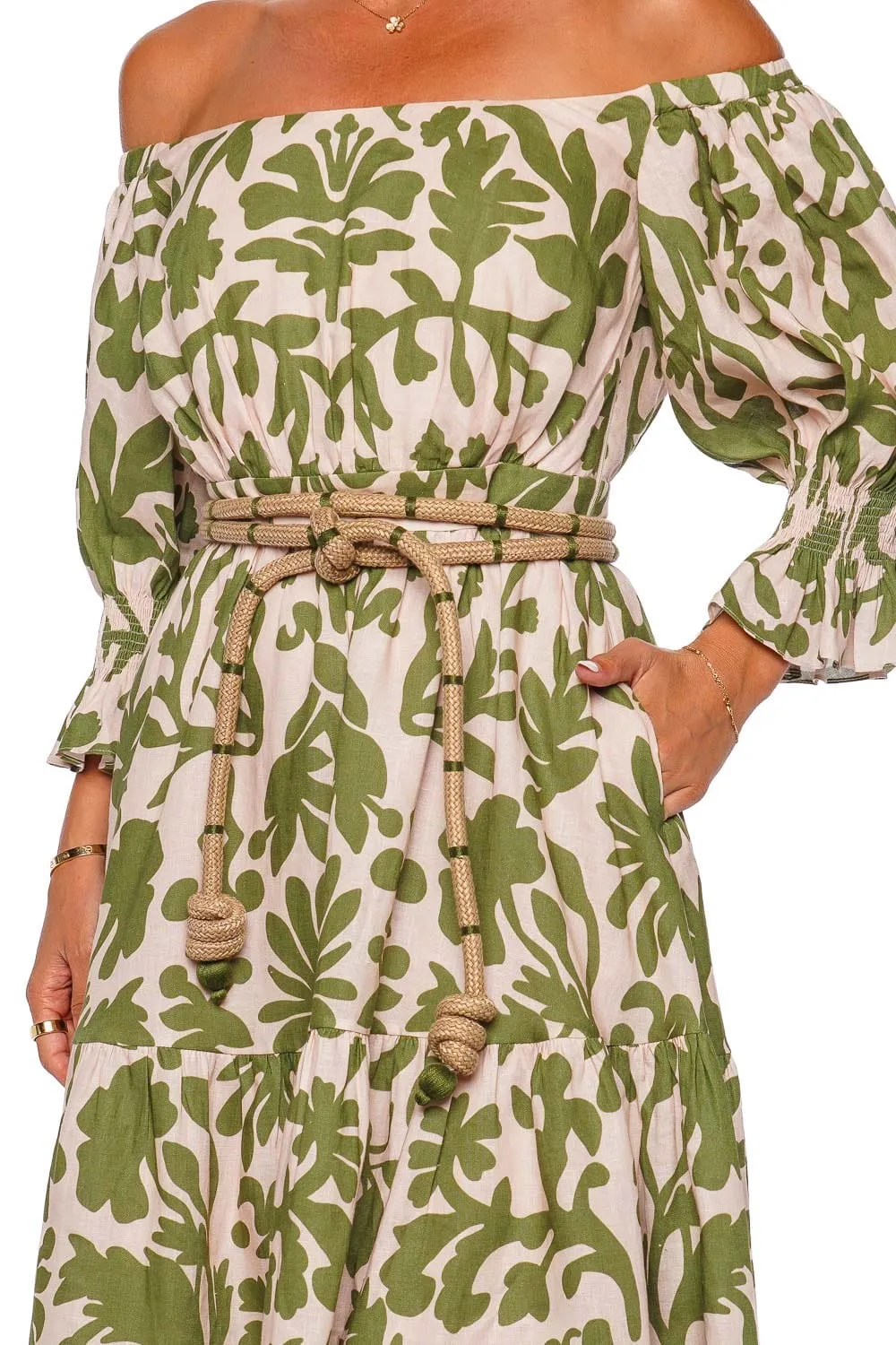 Nativa Camel Woven Embellished Belt