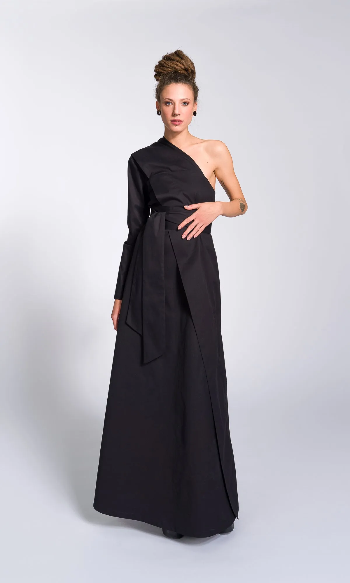 One Shoulder Maxi Dress with Belt