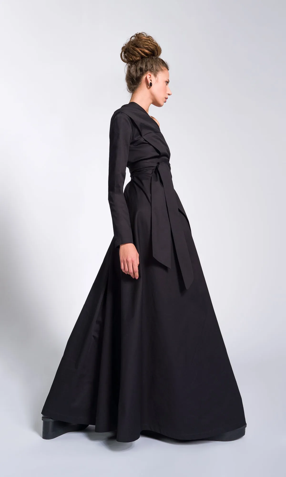 One Shoulder Maxi Dress with Belt