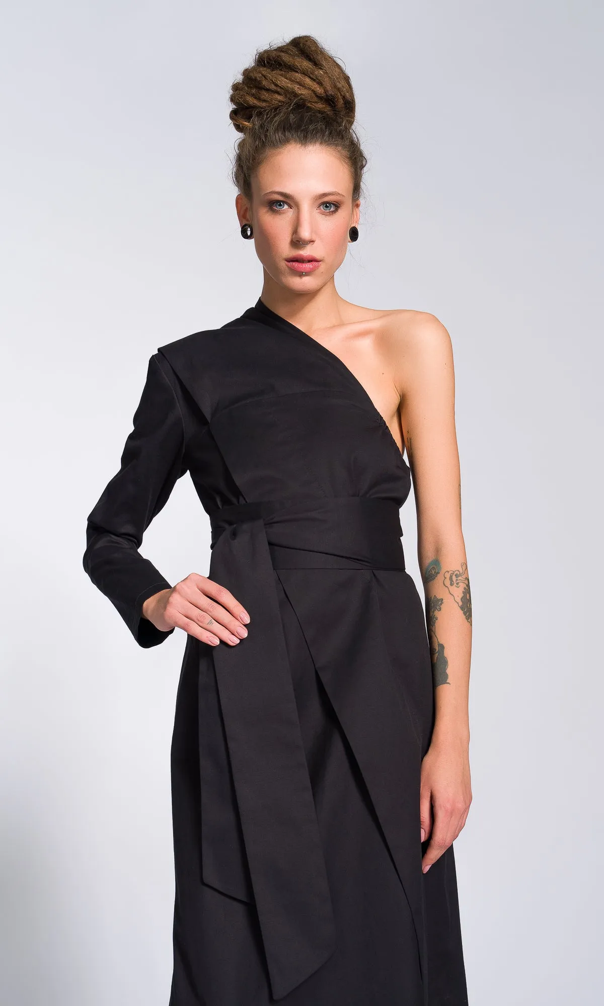 One Shoulder Maxi Dress with Belt
