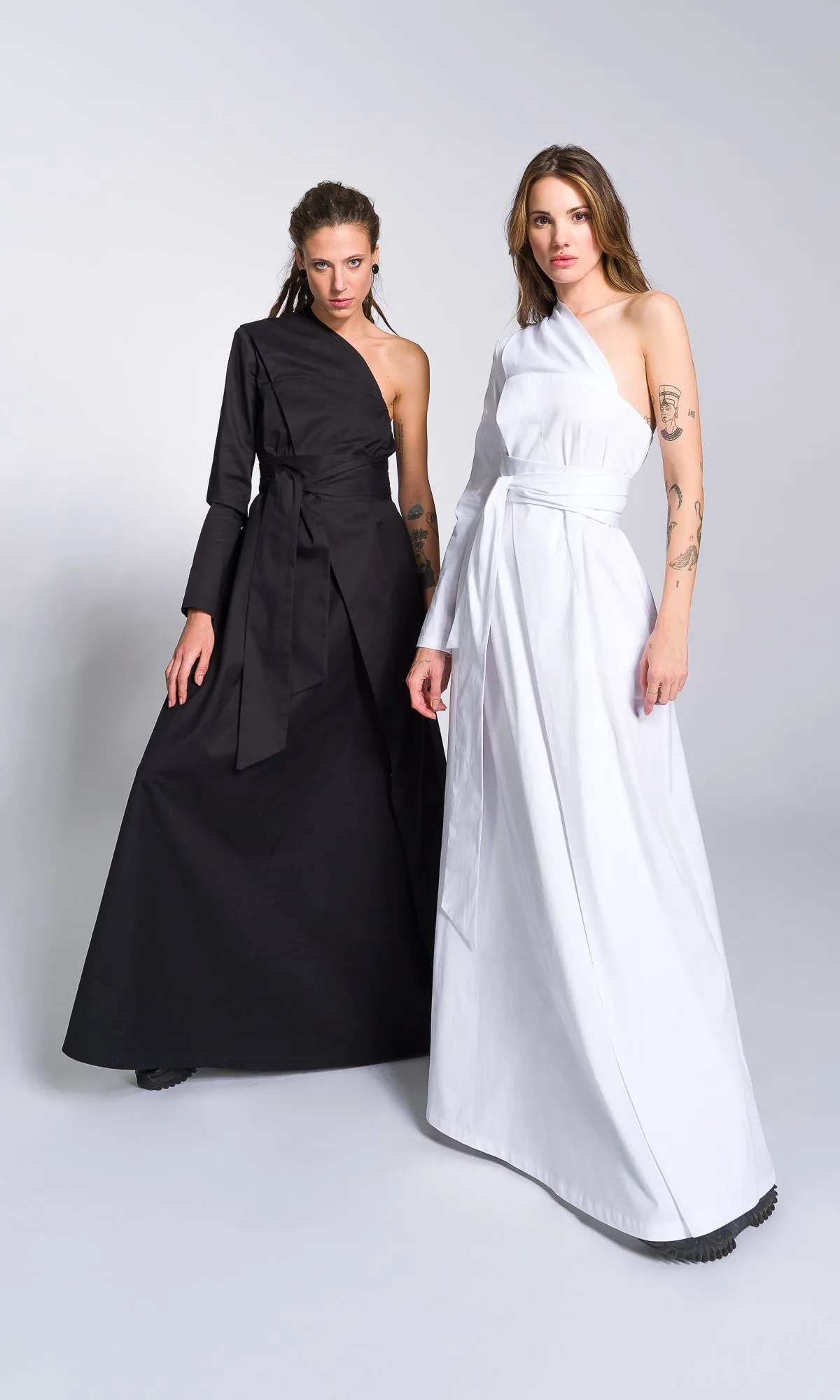 One Shoulder Maxi Dress with Belt