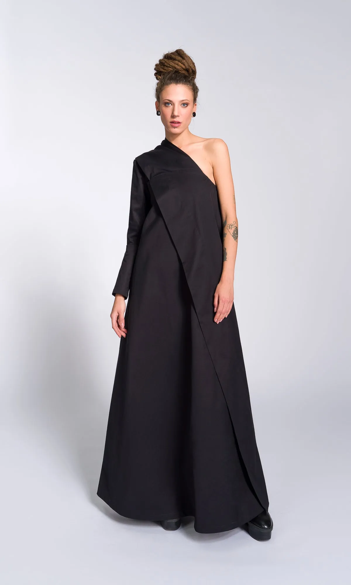 One Shoulder Maxi Dress with Belt