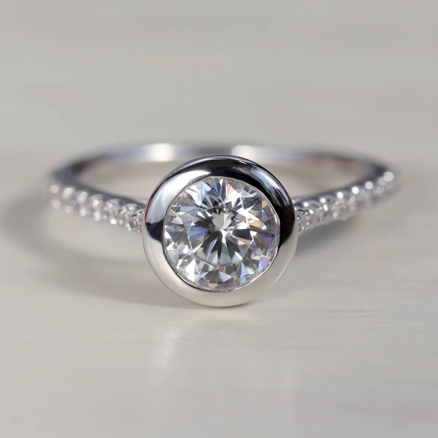 Open Bezel Pave Solitaire Engagement Ring