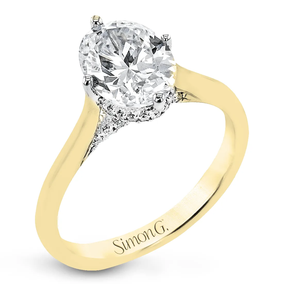 Oval-Cut Hidden Halo Engagement Ring In 18k Gold With Diamonds
