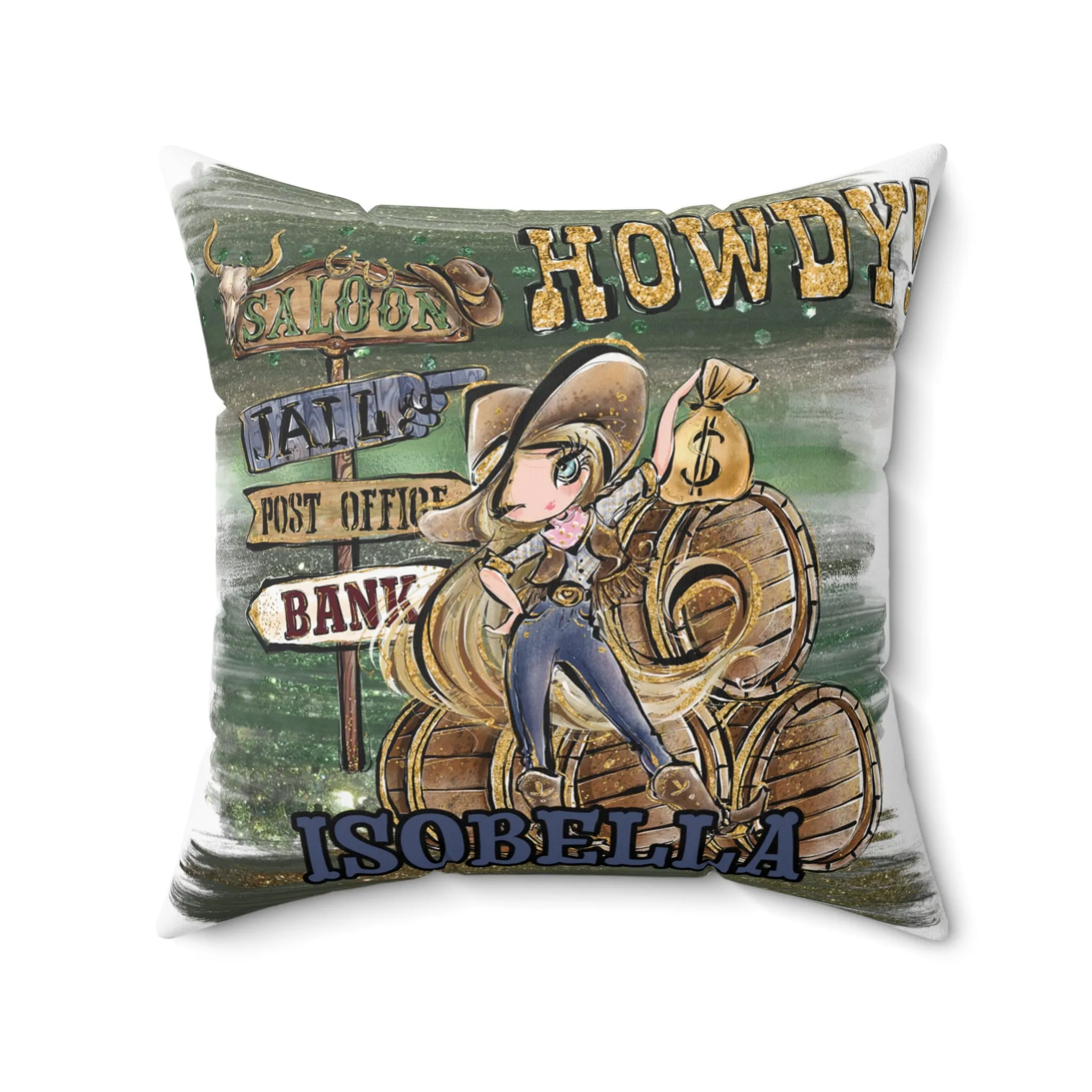 Personalised Howdy Cushion, Blonde Hair Blue Eyes, Polyester Square Cushion, Christmas cushion