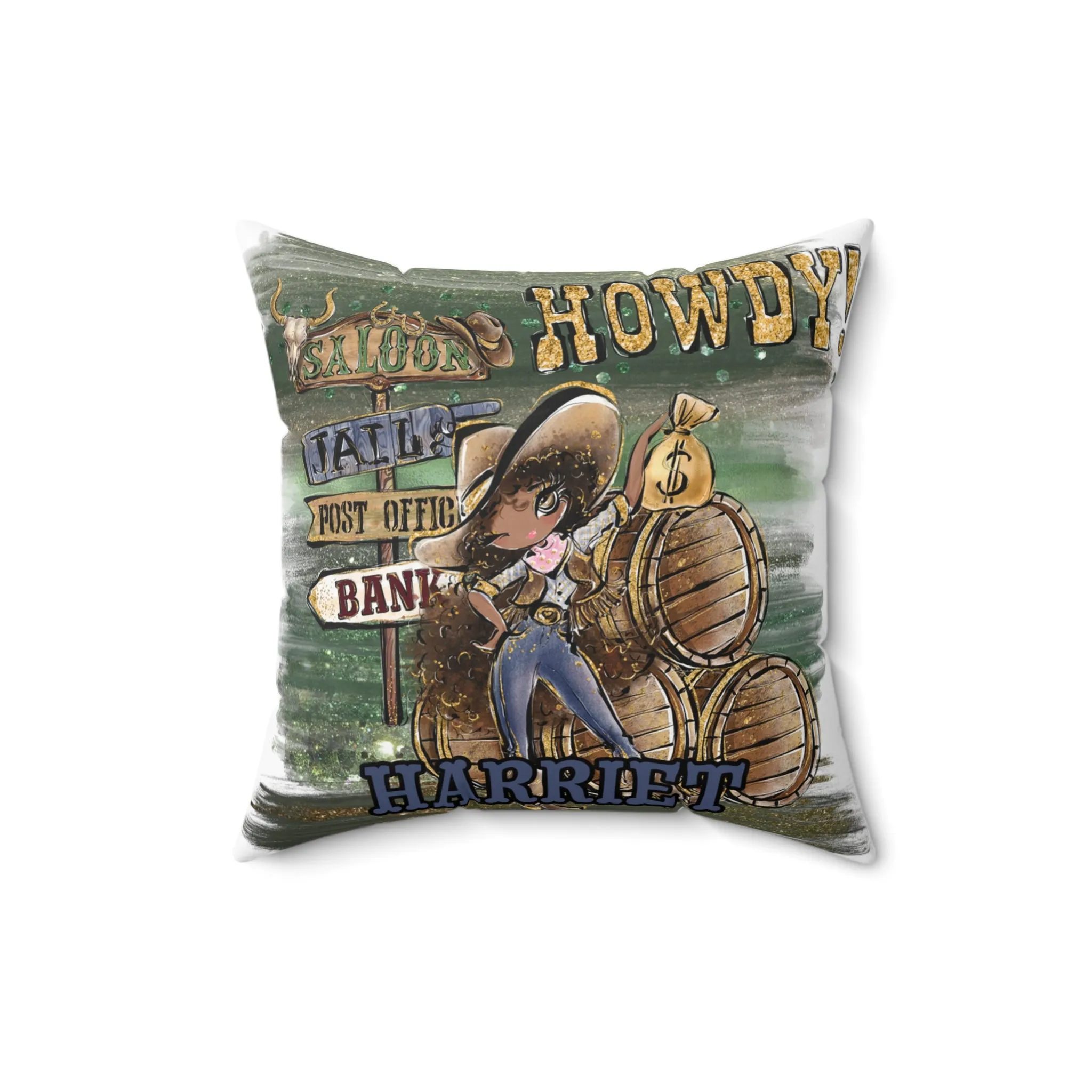 Personalised Howdy Cushion, Brown Curly Hair, Olive Skin, Brown Eyes, Polyester Square Cushion, Christmas cushion