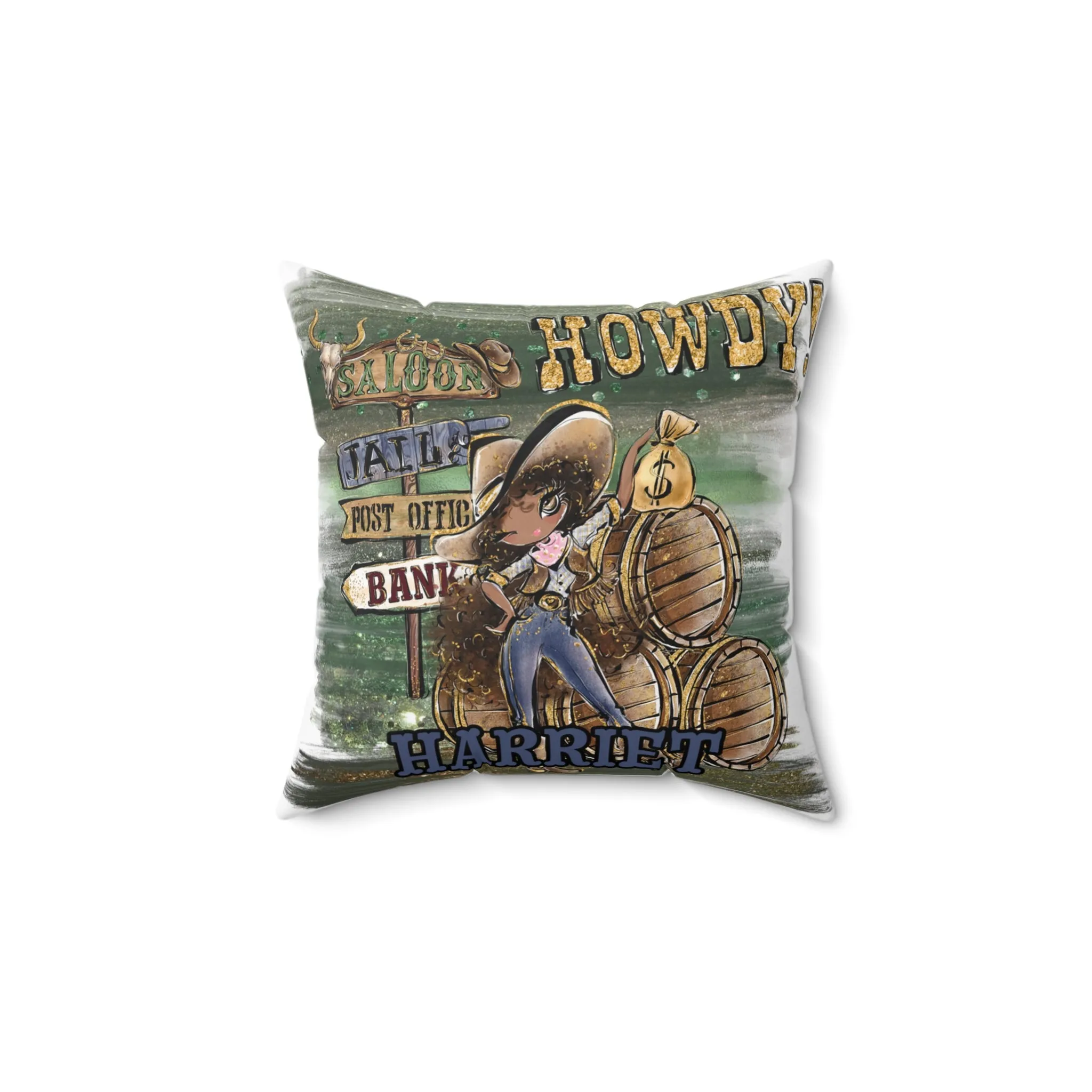 Personalised Howdy Cushion, Brown Curly Hair, Olive Skin, Brown Eyes, Polyester Square Cushion, Christmas cushion