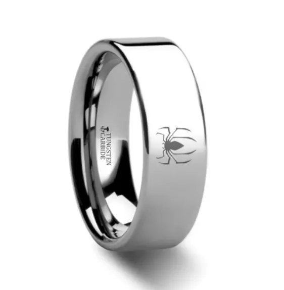 Polished Tungsten Engraved Super Hero Rings - 8mm