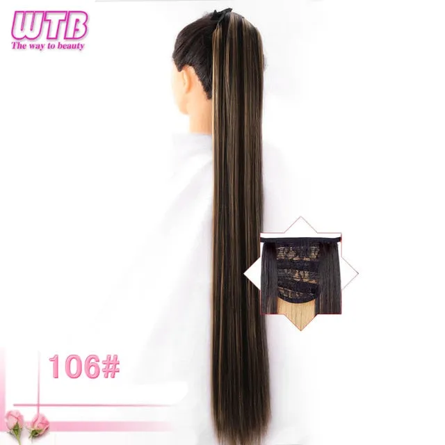Ponytail Hairpieces WTB Long Silky Straight Drawstring  Clip In Hair Tail