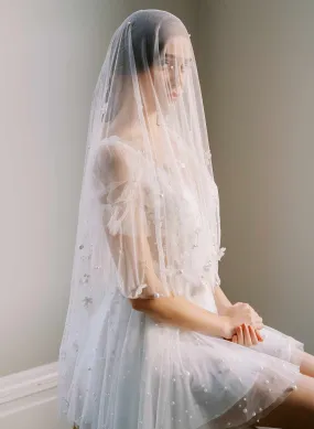 Primrose embroidered blossoms veil with blusher - Style #2477