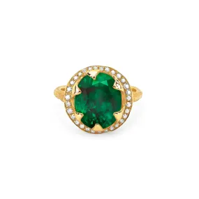 Queen Oval Zambian Emerald Ring with Full Pavé Diamond Halo