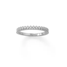 Rhodium Plated CZ Thin Crown Design Ring