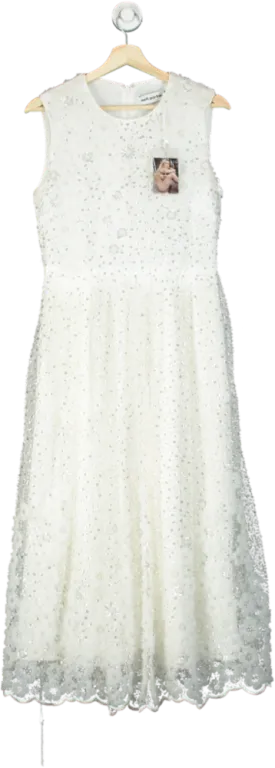 Self-Portrait White Beaded Sequin Midi Dress UK 10