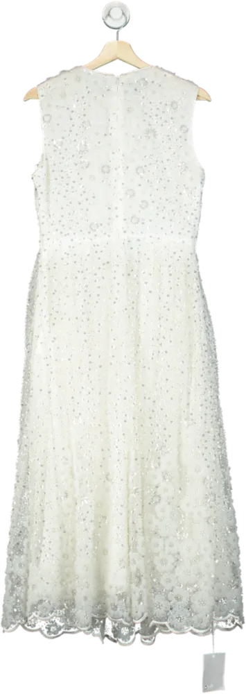 Self-Portrait White Beaded Sequin Midi Dress UK 10