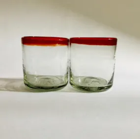 Set of 2 Handblown Tumblers with Red Rim