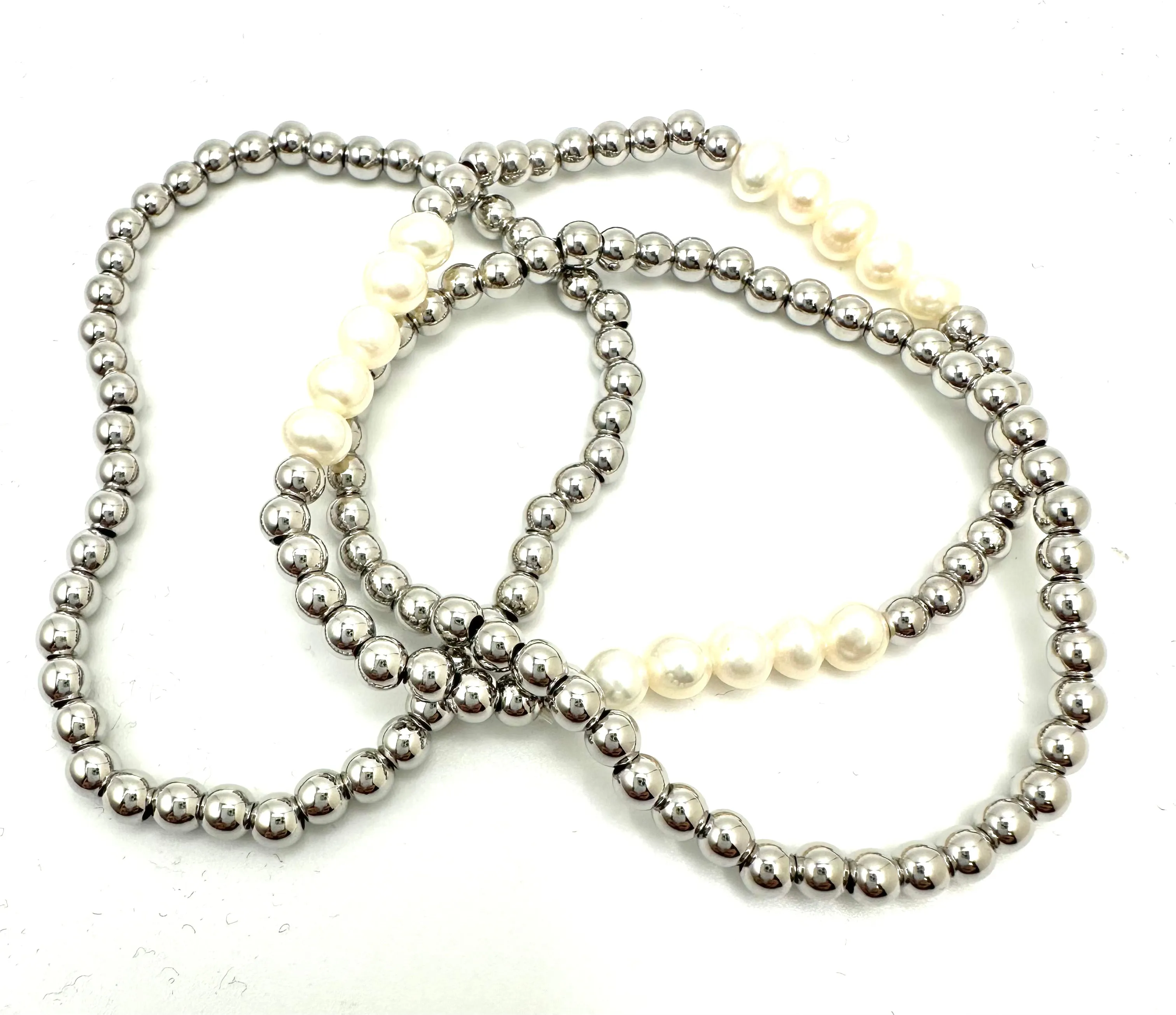 Silver and Pearl Beaded Stack