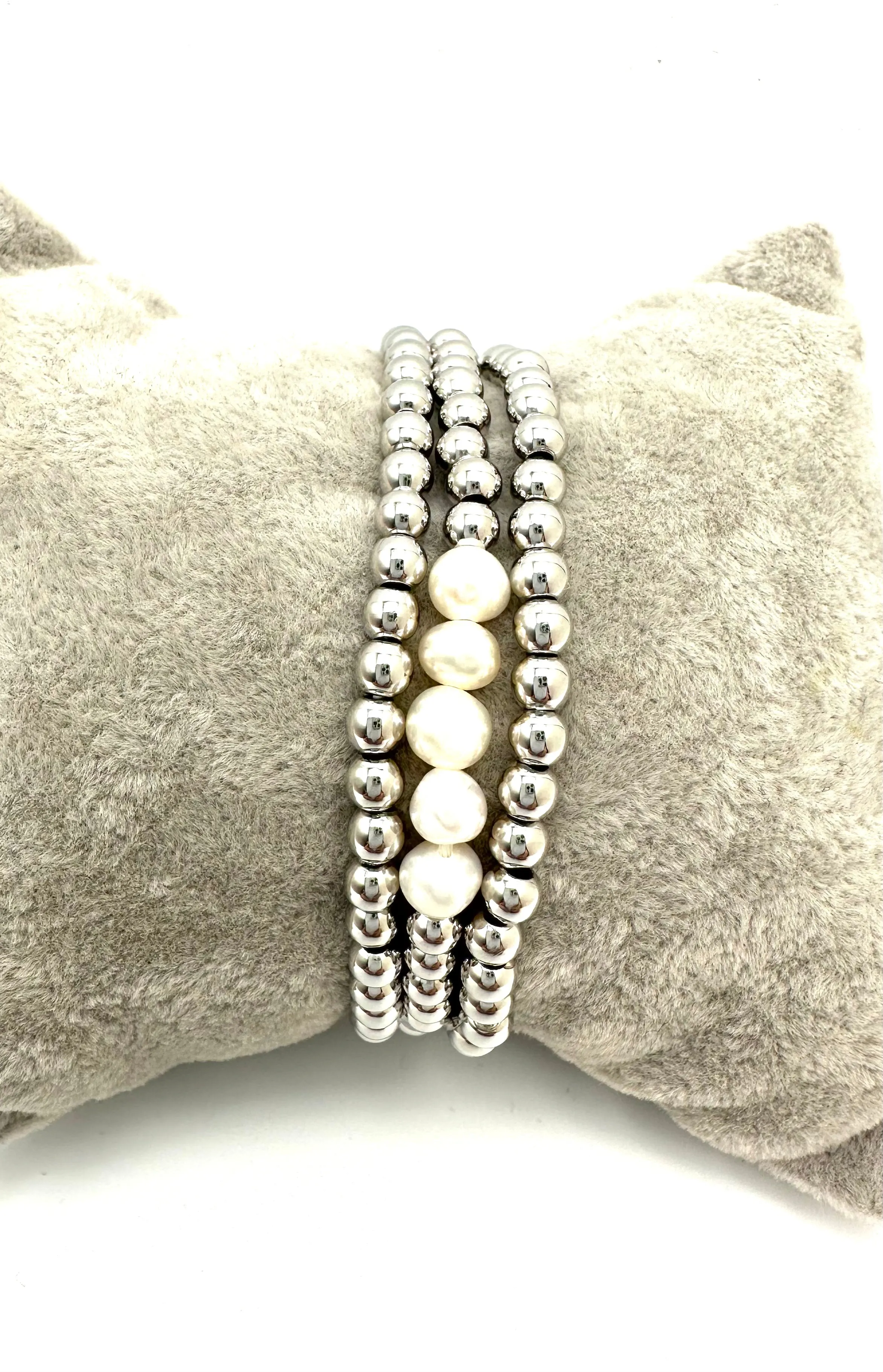 Silver and Pearl Beaded Stack