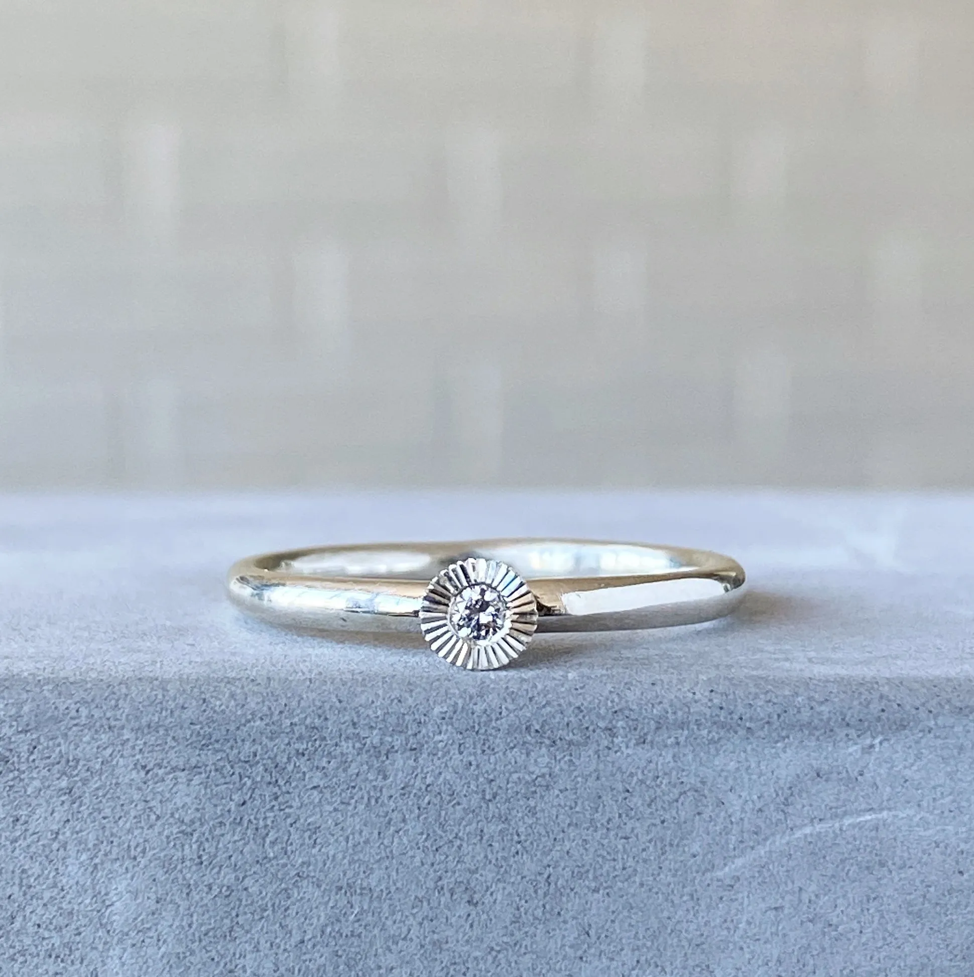 Small Aurora Diamond Stacking Ring in Silver
