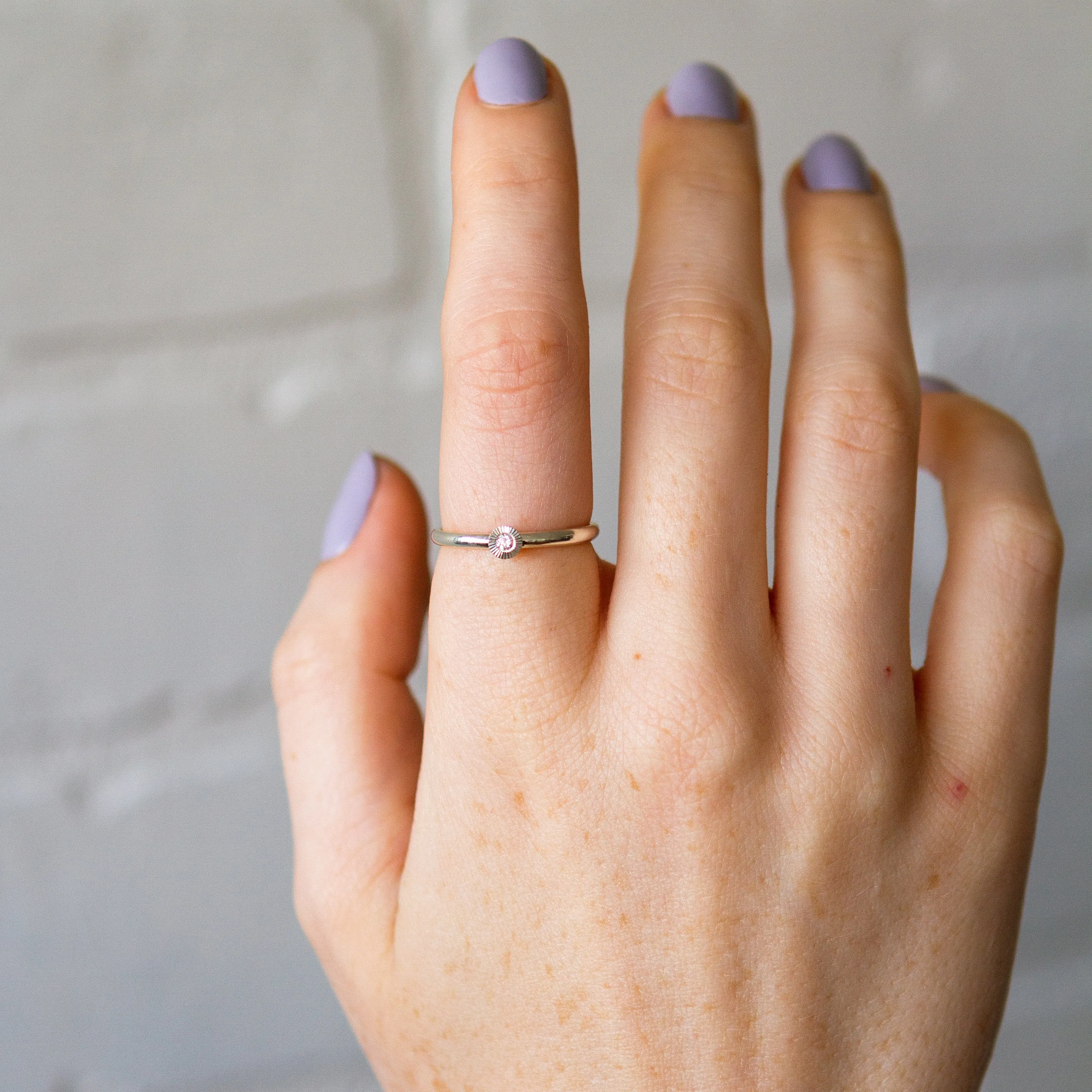Small Aurora Diamond Stacking Ring in Silver