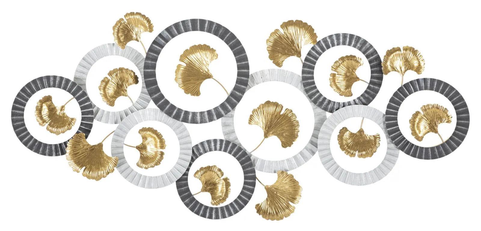 Small Golden Flowers in Silver Round Frames Wall Decor