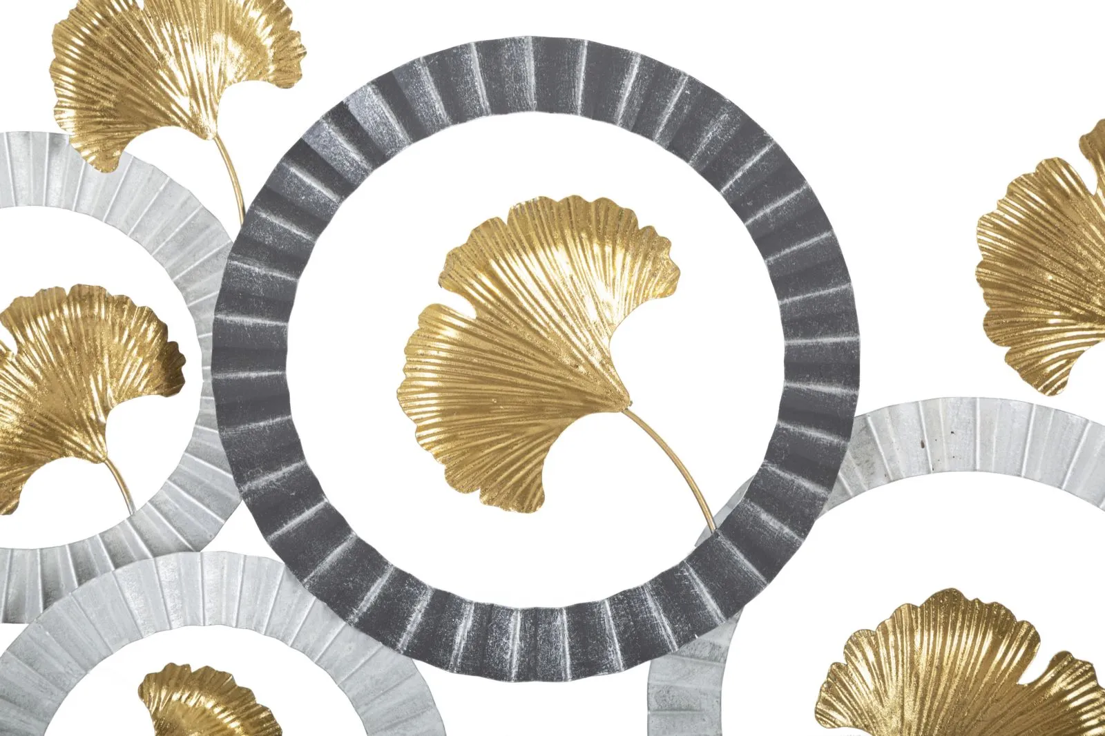 Small Golden Flowers in Silver Round Frames Wall Decor