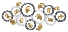 Small Golden Flowers in Silver Round Frames Wall Decor