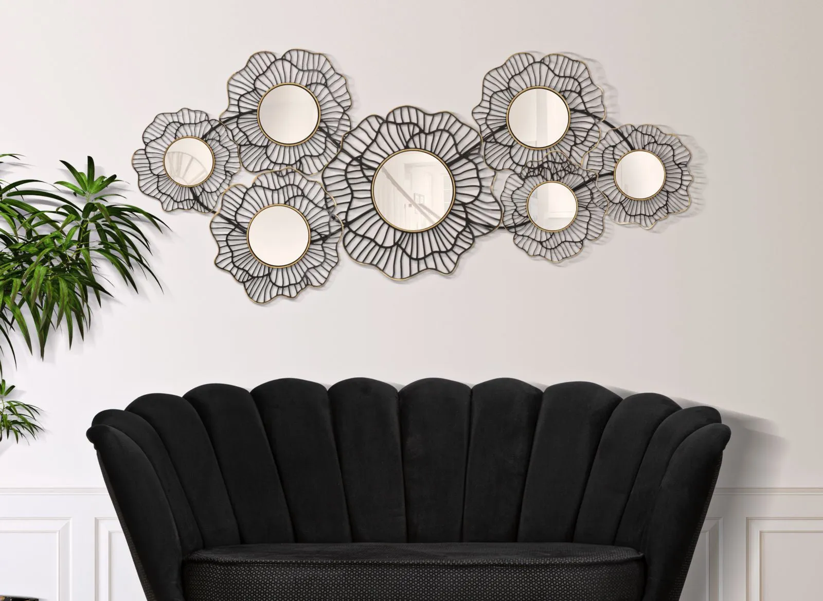 Small Round Wall Mirrors with Metal Floral Frames