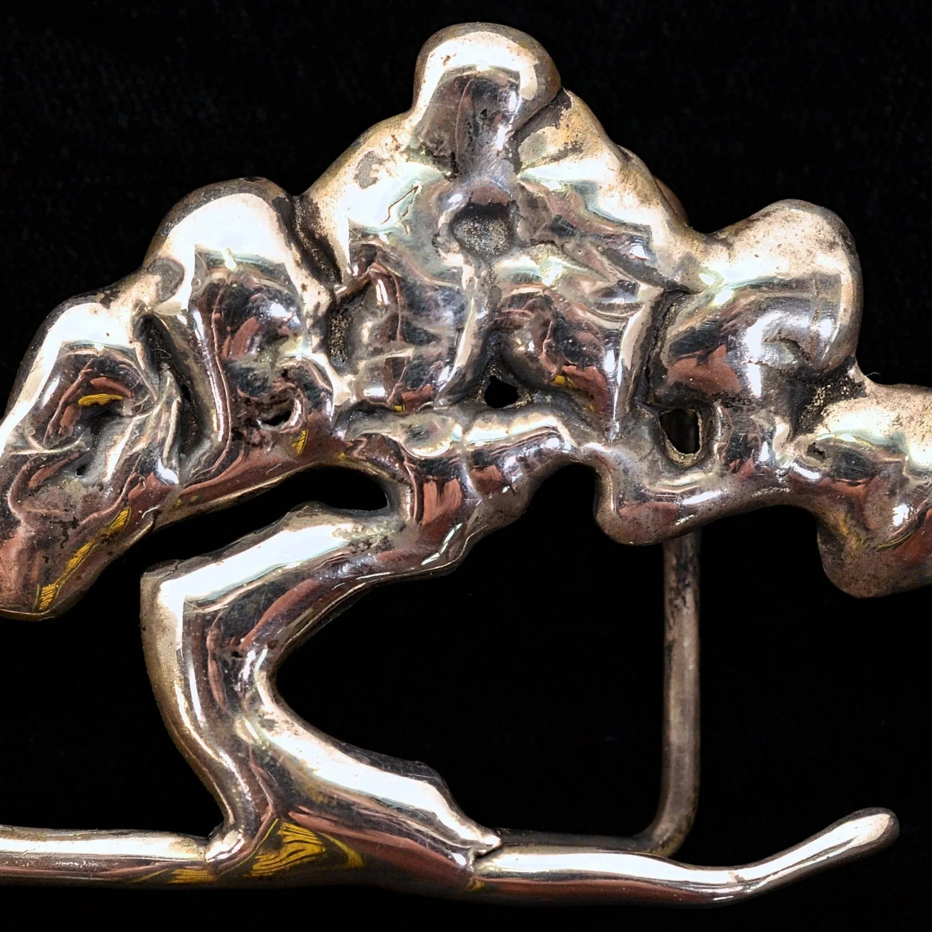 SOLD Vintage Artisan Sterling Studio Brutalist Modernist Abstract Belt Buckle, Tree Nature, 53 Grams
