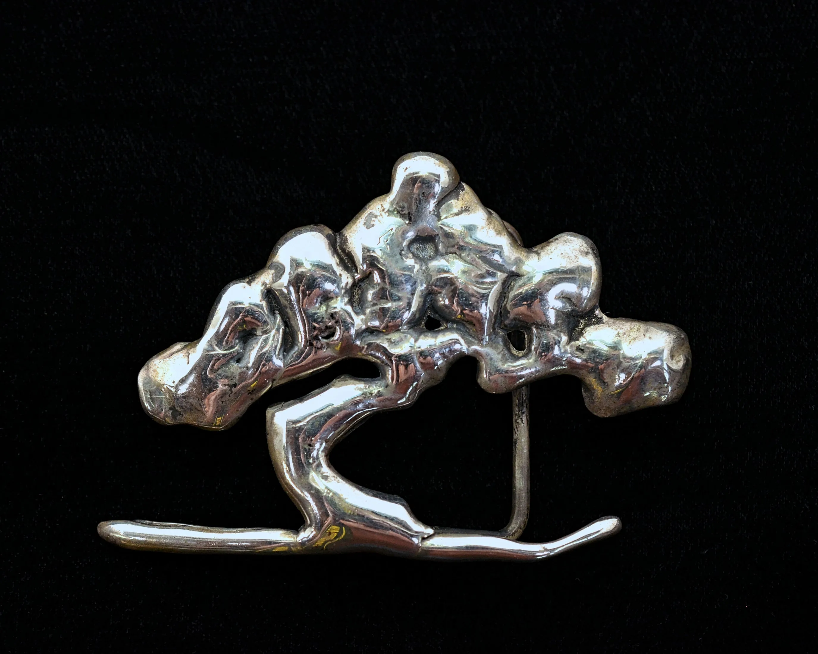 SOLD Vintage Artisan Sterling Studio Brutalist Modernist Abstract Belt Buckle, Tree Nature, 53 Grams