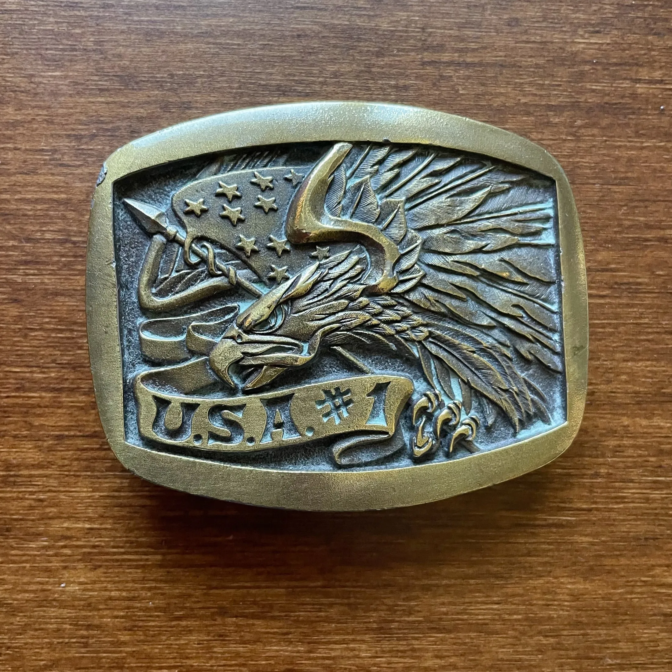SOLD Vintage Brass Eagle USA#1 Belt Buckle, Indiana Metal Craft 133.3G