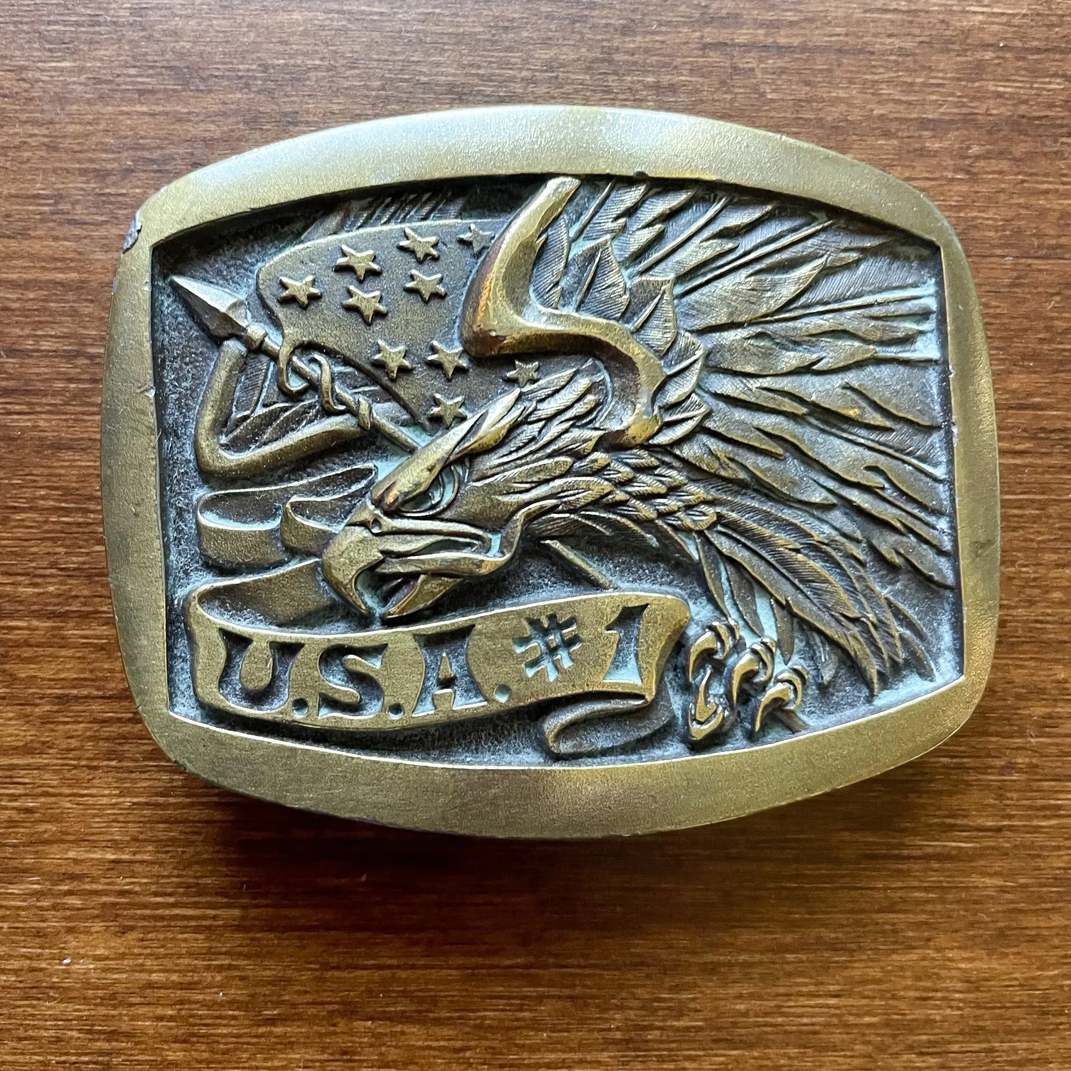 SOLD Vintage Brass Eagle USA#1 Belt Buckle, Indiana Metal Craft 133.3G