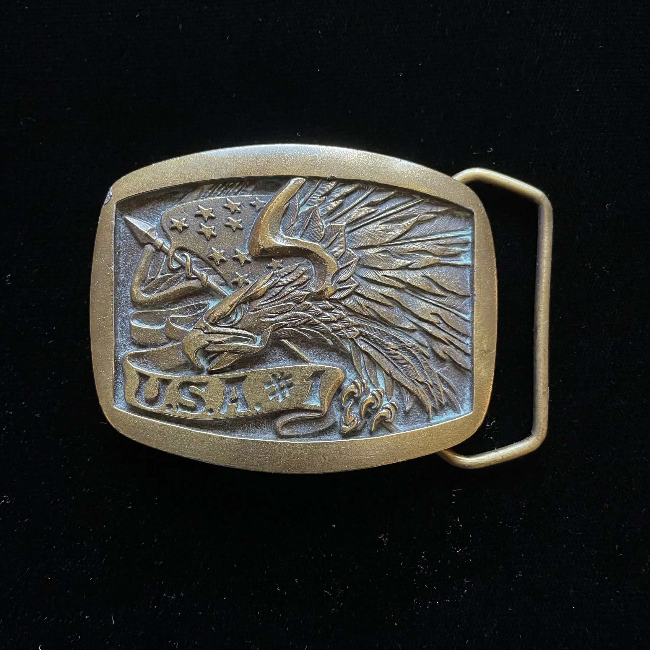 SOLD Vintage Brass Eagle USA#1 Belt Buckle, Indiana Metal Craft 133.3G