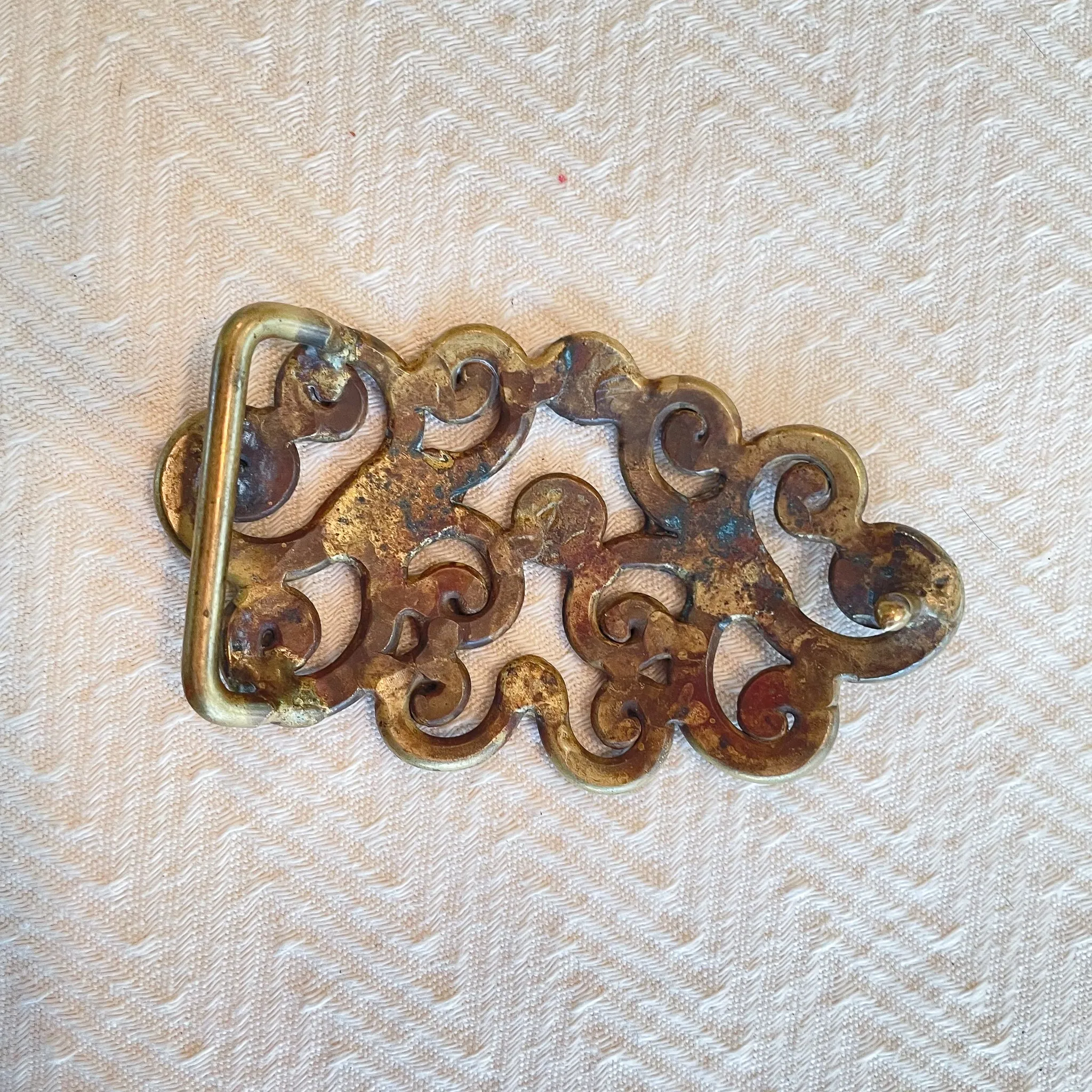 SOLD Vintage Brutalist Brass Belt Buckle, Handcrafted Abstract Modernist