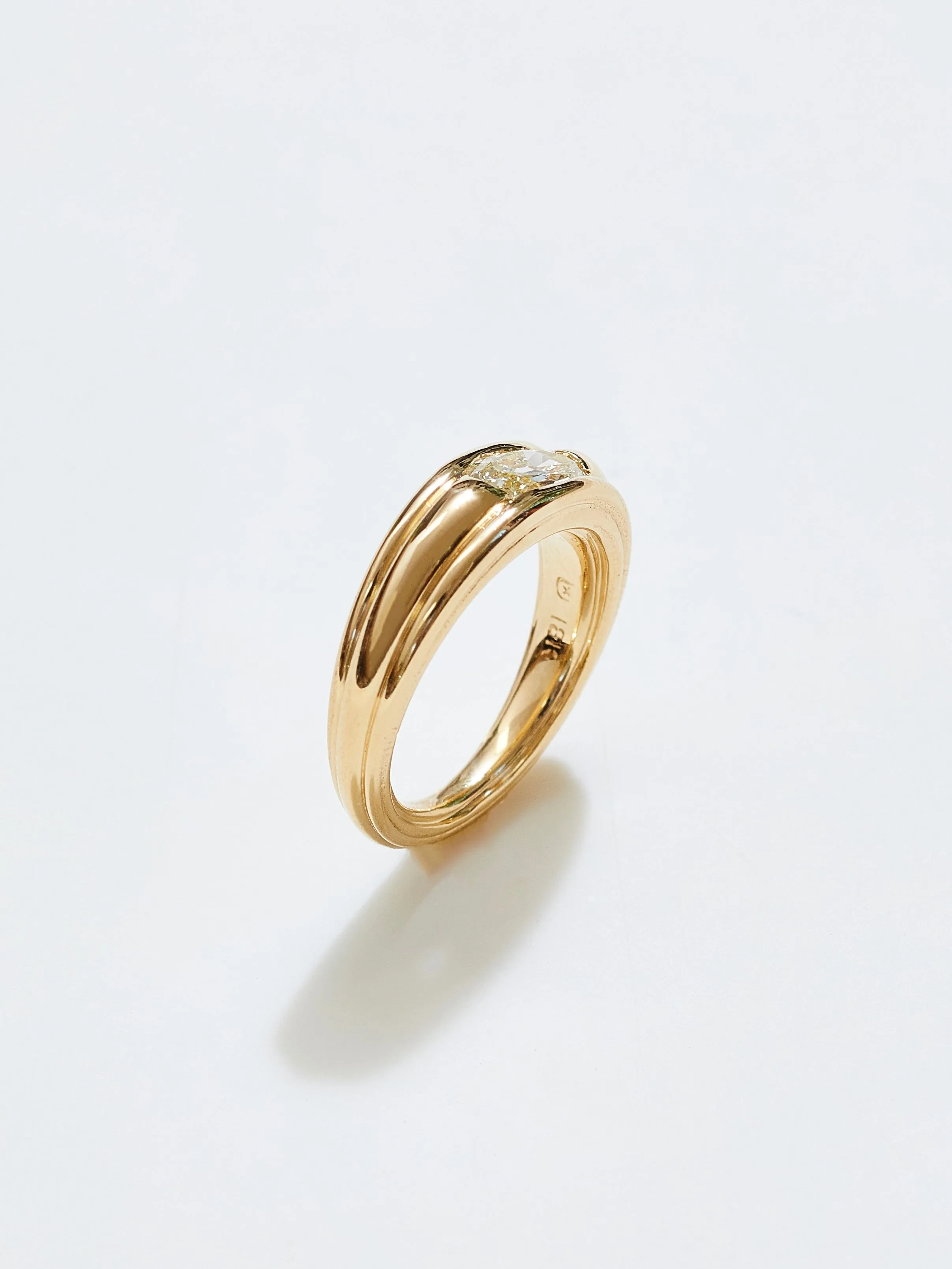 Striata Ring with .74ct Moval Diamond in 18k Royal, Size 5.5