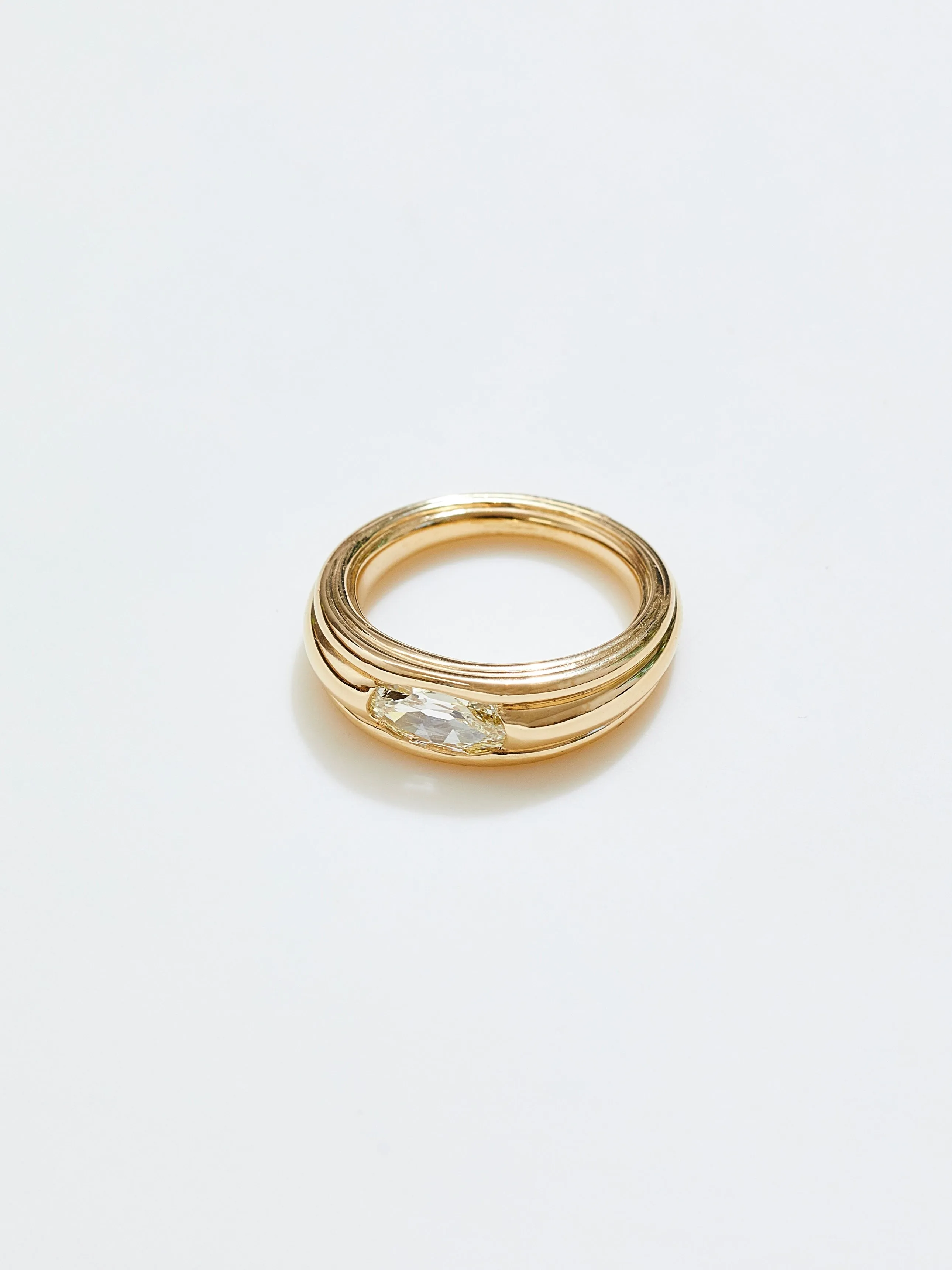 Striata Ring with .74ct Moval Diamond in 18k Royal, Size 5.5