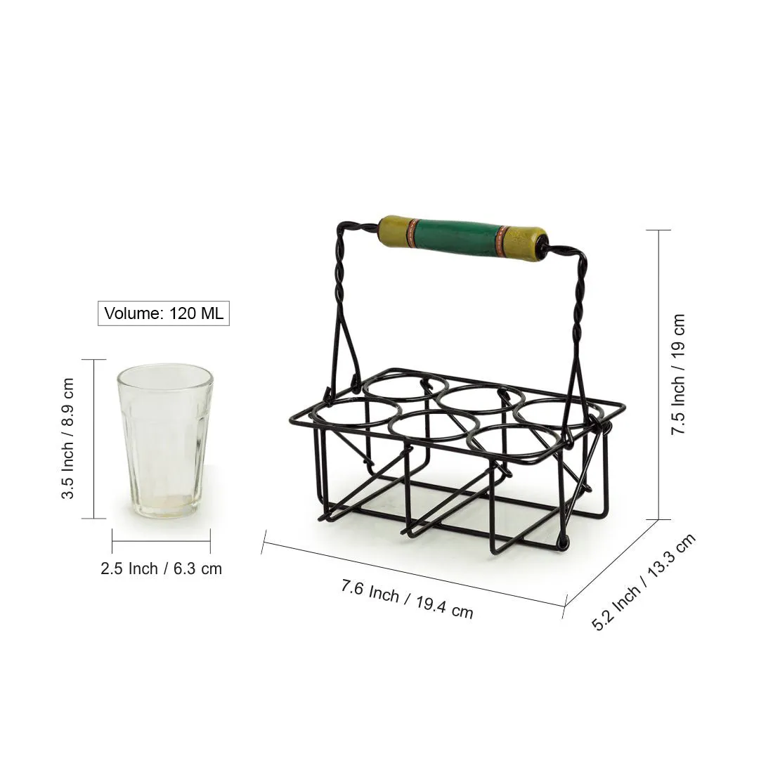 'The Railway Nostalgia' Cutting Chai Tea Glasses Set With Holder (Set of 6, 120 ml)