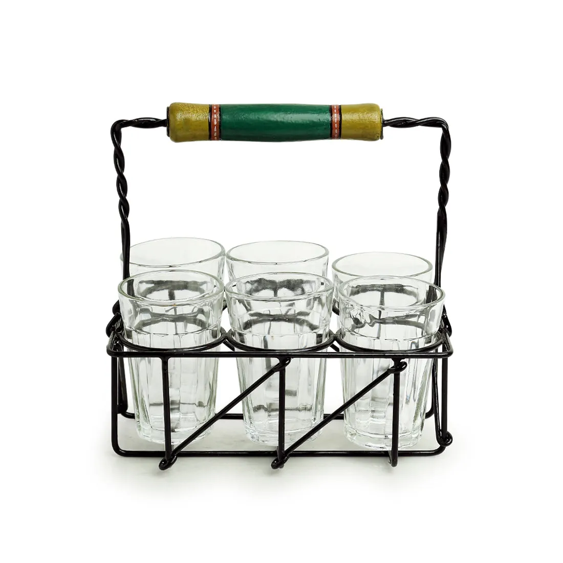 'The Railway Nostalgia' Cutting Chai Tea Glasses Set With Holder (Set of 6, 120 ml)