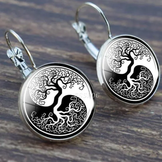 Tree of Life Silver Hoops Earrings Women Everyday Earrings