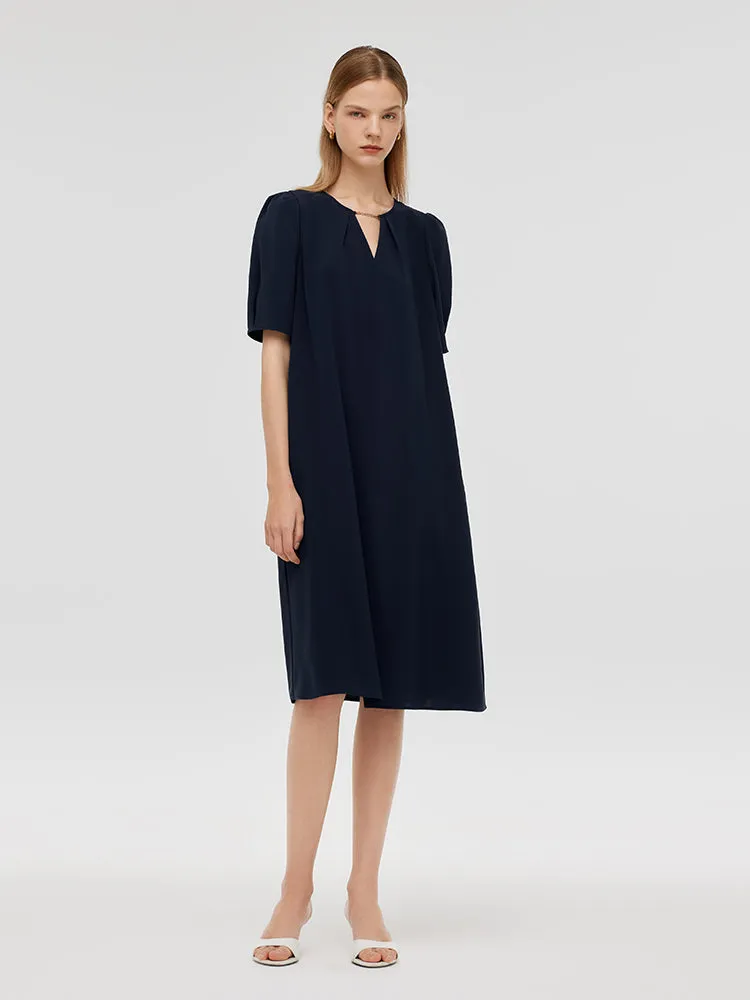 Triacetate Cut-Out Neck Women Midi Dress With Belt