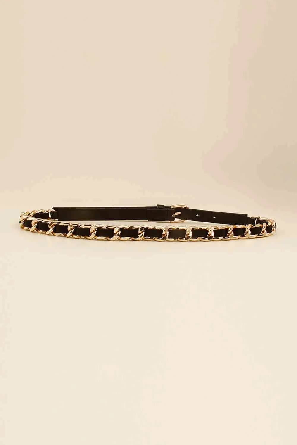 Vegan Leather Chain Skinny Belt