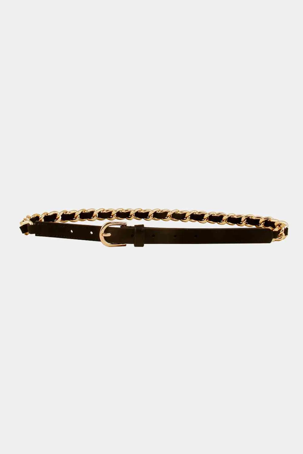 Vegan Leather Chain Skinny Belt