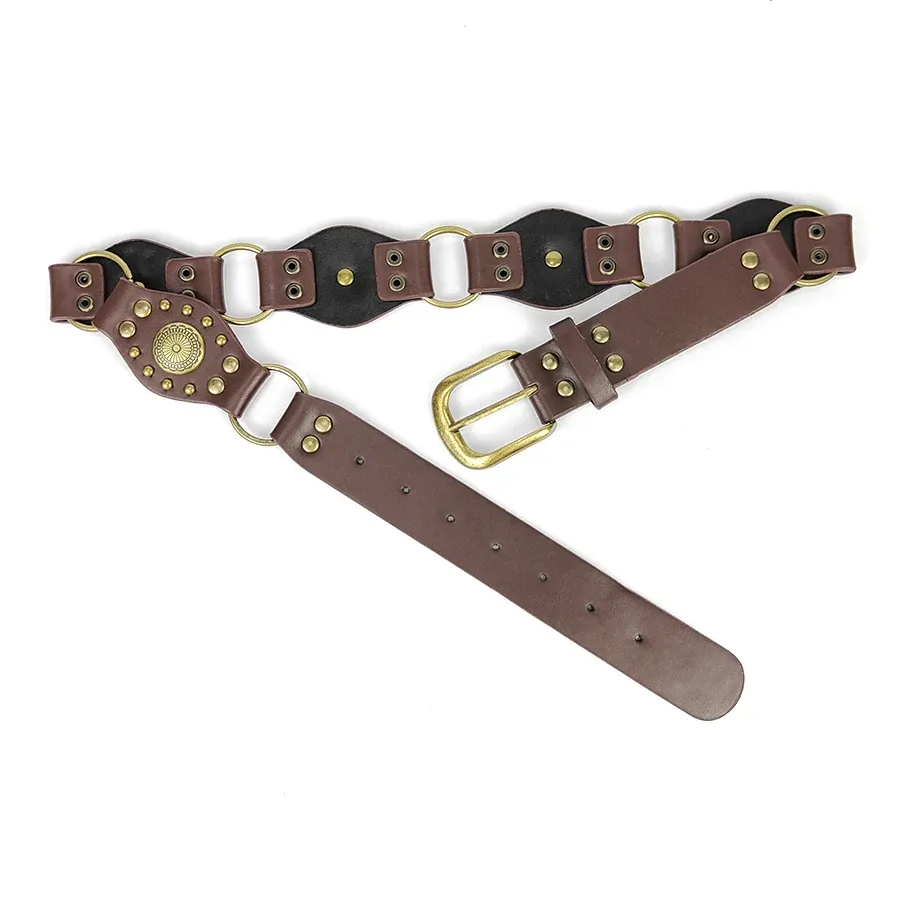 Western Cowboy Style Metal Buckle PU Leather Belt