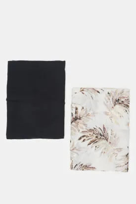 Women Assorted Plain And Printed Scarf Set (2 Piece)