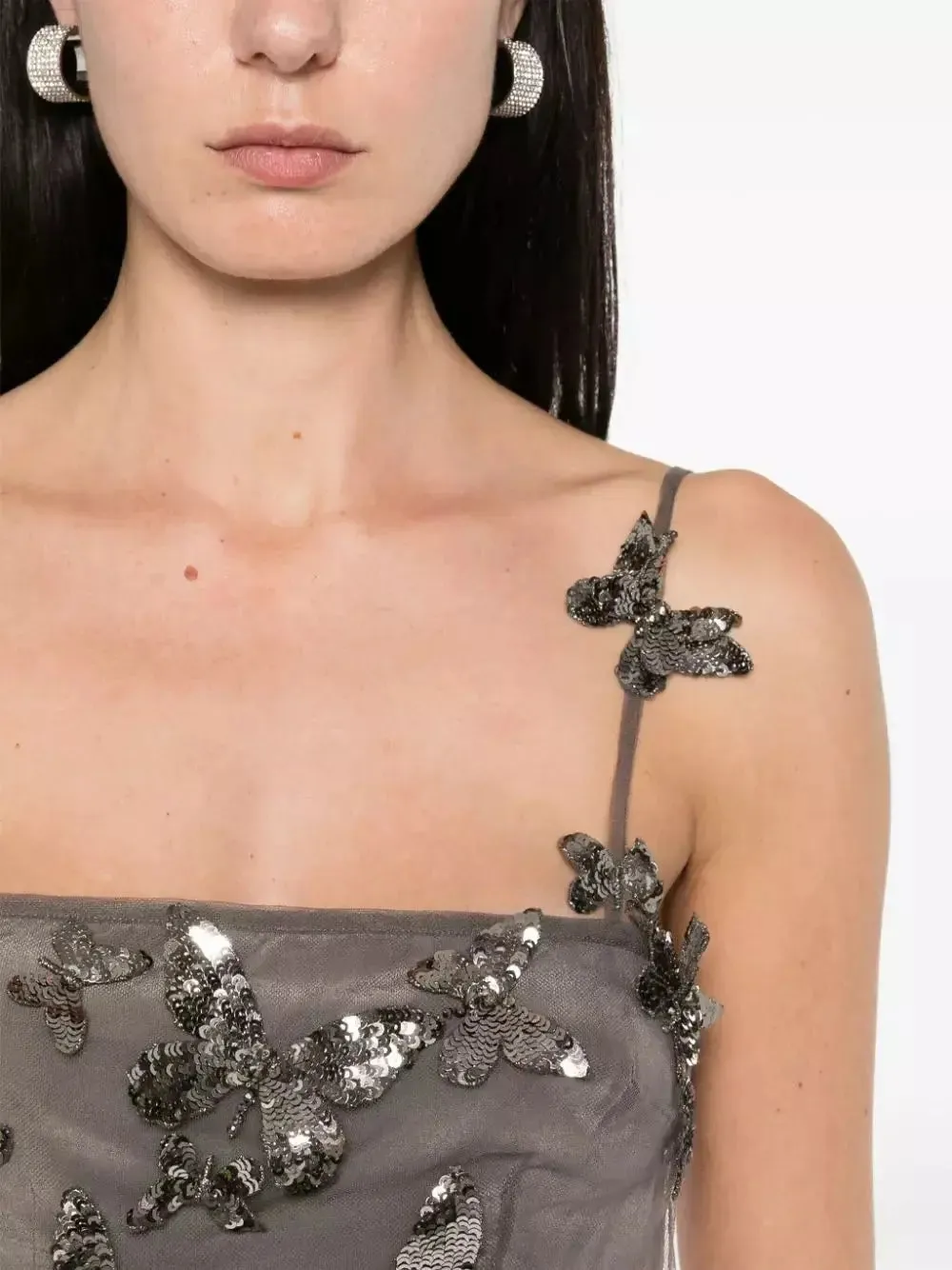 Women’s Backless Butterfly-Sequin-Applique Mesh-Overlay Top