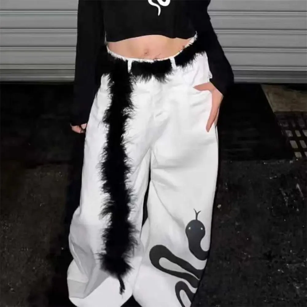 Y2K Punk Plush Fur Belt - Soft Fluffy Waist Chain for Hip Hop & Street Style