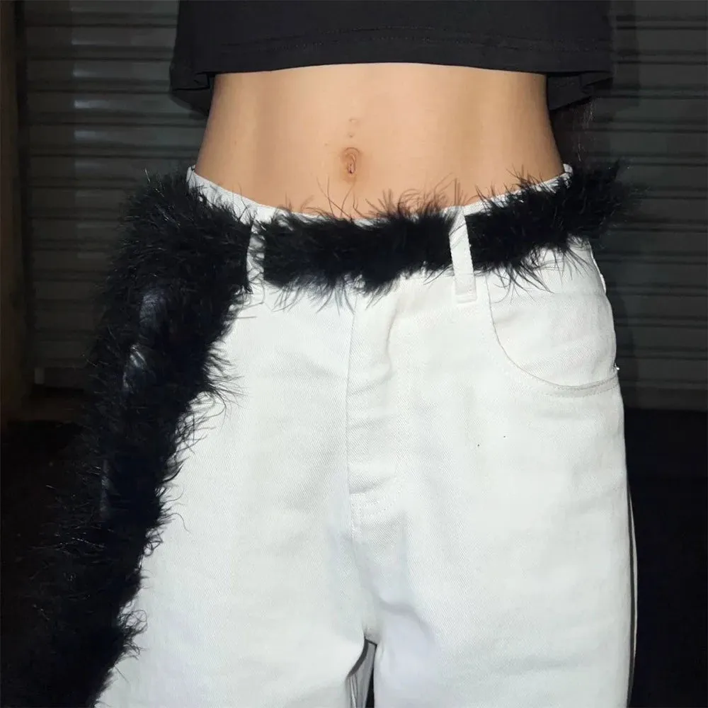 Y2K Punk Plush Fur Belt - Soft Fluffy Waist Chain for Hip Hop & Street Style