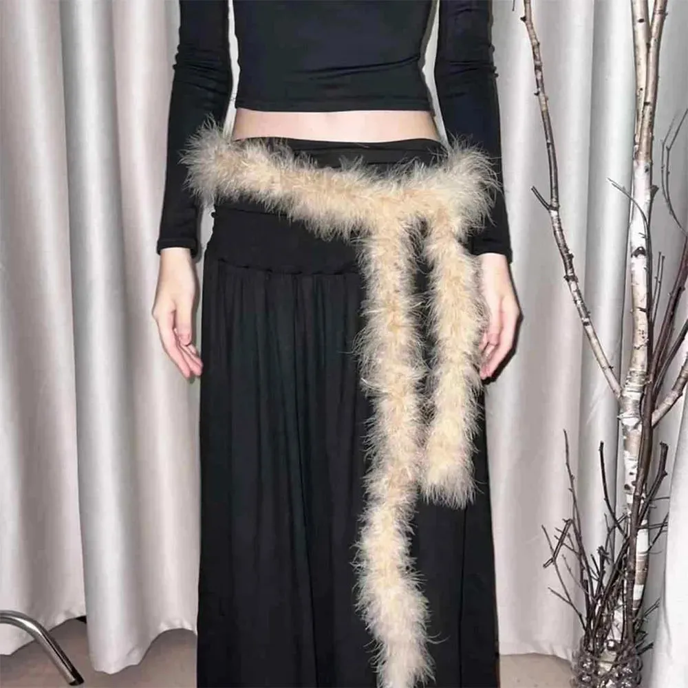 Y2K Punk Plush Fur Belt - Soft Fluffy Waist Chain for Hip Hop & Street Style